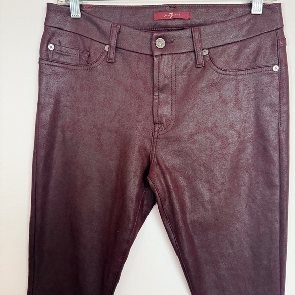 Women 7 For All Mankind 29" Soft Burgundy leather look Skinny Grunge Rock Pants - Picture 10 of 16
